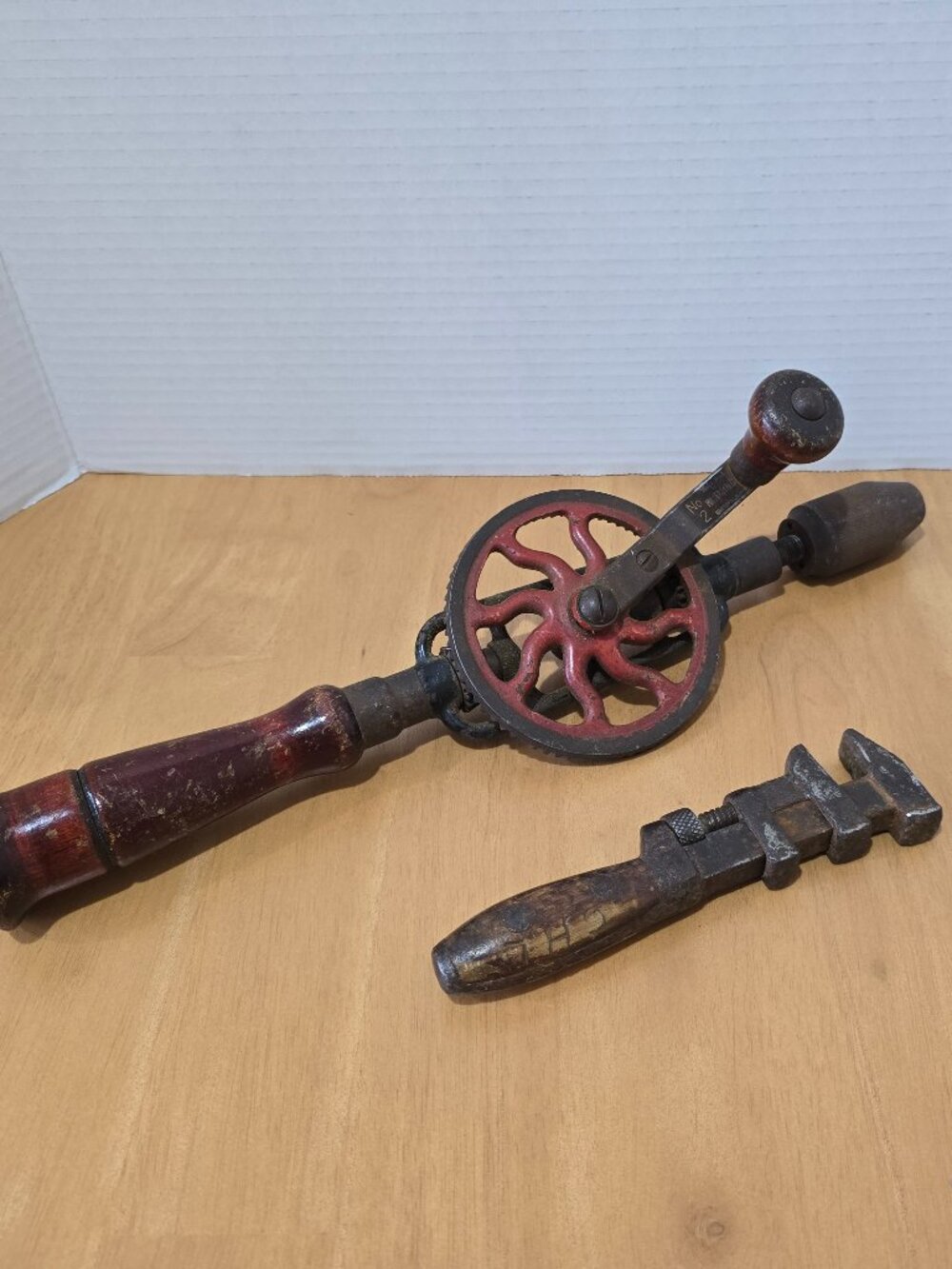 Antique Millers Falls #2 Egg Beater Hand Drill and Antique Monkey Wrench